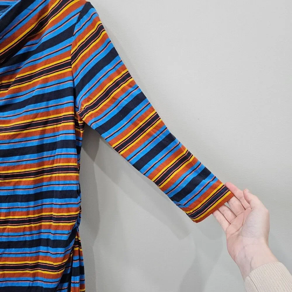 Patagonia Womens Kamala Cowl Neck Dress L Multicolor Ruched Striped Western Fall